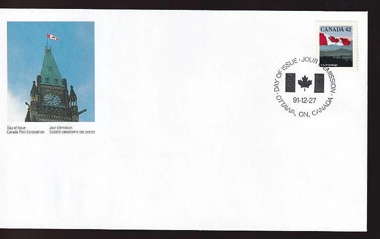 Canada FDC 1991 sc#1356 Flag over Hills 42¢ - Image 1 of 1
