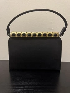 JULIART After Five Vintage framed Bag Black mid century attached change purse - Picture 1 of 9