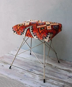 Mid-century Stool, Geometric Chair, Embroidered Stool, Pouf, Art Deco Style Vint - Picture 1 of 10