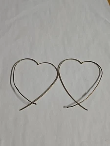 Sterling Silver Dyadema Italy Large Heart Hoop Threader Earrings Gold Overlay - Picture 1 of 6