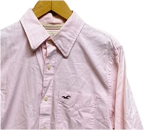 Camicia uomo Hollister elegante rosa/bianca a righe con bottoni uomo manica lunga grande - Foto 1 di 11