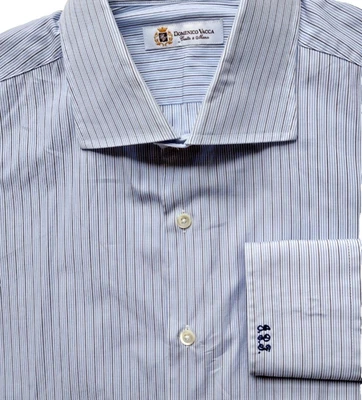 Camisa de vestir a rayas ajustada cuello extendido para hombre Domenico Vacca Cucita a Mano 16,5 Foto 1 de 4