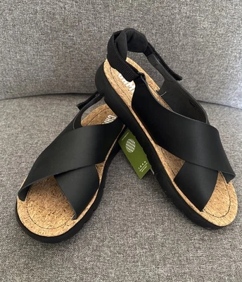 ¡NUEVO! Sandalias Camper Mujer Talla 41 (US 8) Cuero Oruga Correa Ancha Negro Extraligero Foto 1 de 4