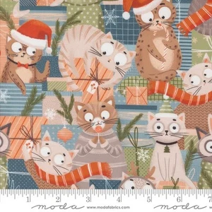 Purrfect Christmas Cats Blue by Moda Fabrics ~By The Yard - Picture 1 of 1
