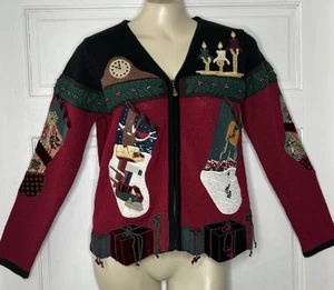 Vintage Sharon Young Pullover Weihnachtsstrümpfe Geschenke Damen Größe S - Bild 1 von 16