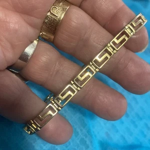 FAS 925  Greek Key Link 7” Vermeil Bracelet with Safety Clasp - 12.1 Grams - Picture 1 of 8
