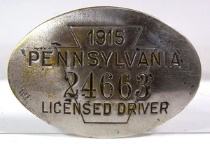 ORIGINALE 1915 PENNSYLVANIA STATO AUTISTA / TAXI PATENTE PINBACK DISTINTIVO - Foto 1 di 4