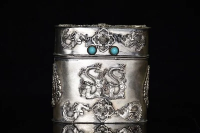 Colección Cobre Puro Plateado Incrustaciones Dragón y Fénix Caja de Tabaco 3375 Foto 1 de 4