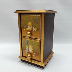 Trinket Box Wooden Decorative Two Drawer Children's Room Teddy Bears - Picture 1 of 14