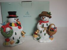 PartyLite Snowbell Taper Candle Holder Pair Snowman SnowLady 5in Boxed Retired