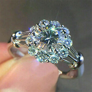 Large 925 Silver Aquamarine Gemstone Women Jewelry Wedding Bridal Ring Size 5-13