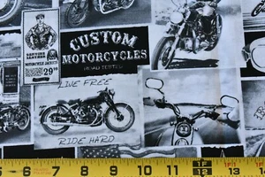 21" Long, Black & Gray Motorcycle Theme Quilt Cotton, Timeless Treasures, P3600 - Picture 1 of 9