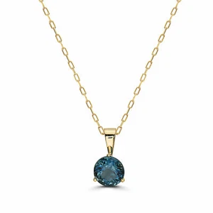 Birthstone 14K Yellow Gold London Blue Topaz 1.36 cts 18" Pendant Necklace - Picture 1 of 5