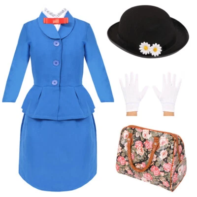 CHILDS MAGICAL NANNY COSTUME WORLD BOOK DAY KIDS GIRLS FANCY DRESS MARY POPPINS - Image 1 of 4