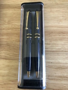 Set of 2 Navy & Gold Ballpoint Pens with Gift Box. Tested. Clip. Never Used - Picture 1 of 4