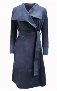 HoodLamb Women's Navy Lightweight Natural Hemp Trench Coat 420 NWT - Picture 1 of 2
