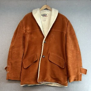 VTG Rugby Sportswear Leather Suede Sherpa Parka Jacket Sz M Knitting Mills Rust - Picture 1 of 14