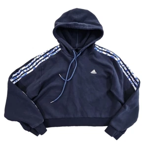 Adidas Women's Sz L Cheetah Print Pullover Hoodie in Navy Cropped Yoga Gym EUC - Picture 1 of 9