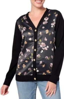 Isaac Mizrahi Estate Gold Crest Button Satin Front Cardigan Sweater Size Xl - Изображение 1 из 4