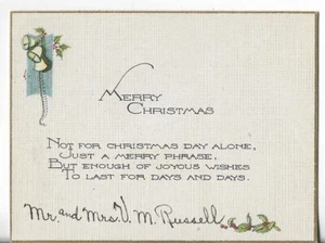 Vtg Christmas Card ART DECO 4.5x3.5 Merry Christmas Ringing Bells & Holly - Picture 1 of 2