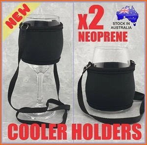 2x Wine Beer Drink Glass Neoprene Cooler Holder with Lanyard - Picture 1 of 6