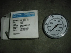 Ashcroft 35W1005 H 02B 1000# ATA Pressure Gauge 3 1/2" 10-1000psi 0-7000kPa - Picture 1 of 1
