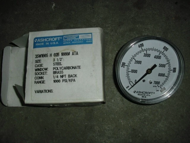 Ashcroft 35W1005 H 02B 1000# ATA Pressure Gauge 3 1/2" 10-1000psi 0-7000kPa - Image 1 of 1