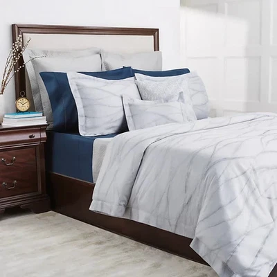 Sferra Tovino Indigo King Duvet Grey Blue Wavy Design Sateen Jacquard Italy NEW - Image 1 of 4