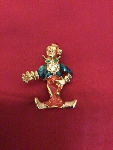 Vintage Clown Metal Pin Brooch Circus Rhinestones - Picture 1 of 2