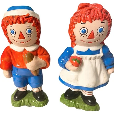 Conjunto de par de estatuillas de cerámica Raggedy Ann & Andy de colección decoración infantil coleccionable Foto 1 de 4