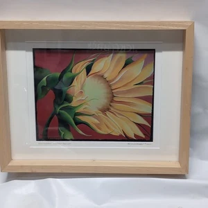 Vintage gerahmter Patrice Herbst Druck Sonnenblume gegen roten Himmel 2000 - Bild 1 von 10