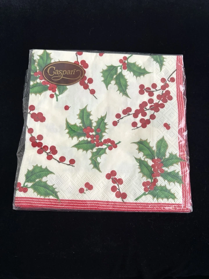 "Servilletas de Navidad Caspari de acebo y bayas 20 unidades se abre a 13"" cuadradas" Foto 1 de 2