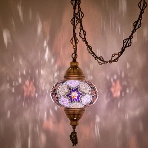 Plug-in Turkish Moroccan Mosaic Hanging Pendant Ceiling Light – Swag Lamp Fix... - Picture 1 of 9