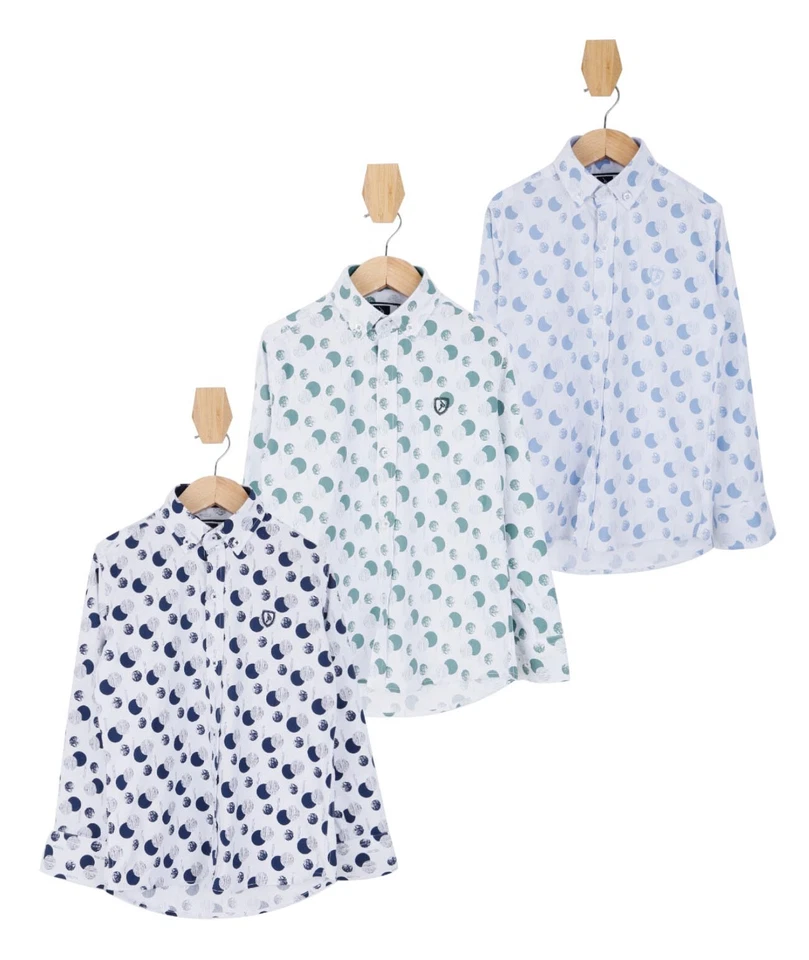 SIRRI Jungen grün marineblau Slim Fit Tupfen bedruckt reine Baumwolle Freizeit Smart Hemden