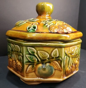 Vintage Ceramic Octagon Container Abdol Meleki Leaf fruit  - Picture 1 of 7