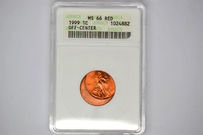 1999 Lincoln Cent- Off-Center- ANACS MS-66 RED.  Lovely Old Holder. - Image 1 of 4
