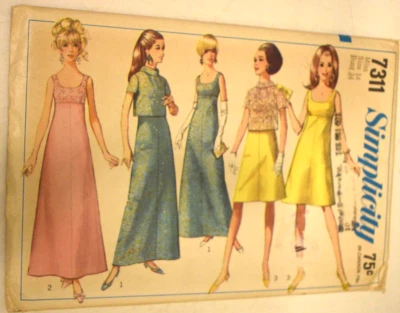Vintage 1967 Simplicity 7311 Cocktail Evening Gown Dress w/Jacket Sewing Pattern - Image 1 of 2