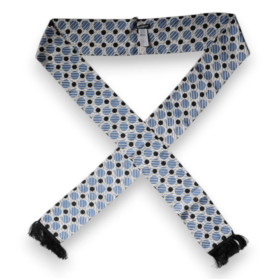 DOLCE & GABBANA Bufanda Blanca Azul Lunares Seda Ajustada 263cm x 12cm 750usd Foto 1 de 4
