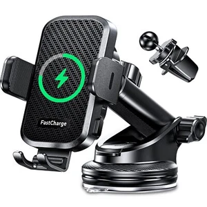 Wireless Car Charger With Phone Holder Mount 15w Fast Charging Auto Clamping Pho - Picture 1 of 9