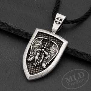 Patron Saint St Michael The Archangel Protect Us Medal Shield Pendant Necklace - Picture 1 of 15