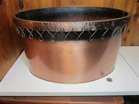 Copper Tone Metal 18" Oval Planter Drink Beverage Tub Bath Towel Storage Basket Cover