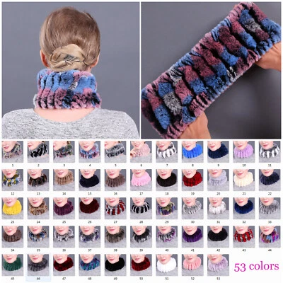 Women Real Rex Rabbit Fur Headbands Handmade Girl Ring Cowl Snood Scarves Winter - image 1 of 4