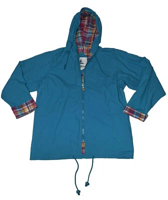 MISTY HARBOR Unisex Chaqueta de Lluvia Impermeable con Capucha Azul/A Cuadros Talla Pequeña Foto 1 de 4
