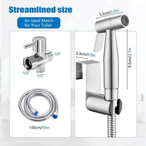 Handheld Stainless Steel Bidet Sprayer Kit w Adjustable Pressure for Toilet&More - Picture 1 of 6