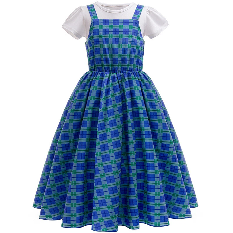 Niños Felices 100 Días de Escuela Niña Azul Real Vestido de Princesa a Cuadros Disfraz Envolvente Foto 1 de 4
