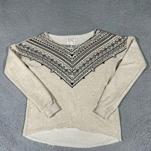 Billabong Sweater Womens Small Beige Long Sleeve Tribal Raw Hem Boat Neck Boho - Picture 1 of 17