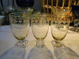 3 Fostoria New Garland Topaz Juice Glasses, 4&1/8" Tall, Exc. Cond. - Picture 1 of 7