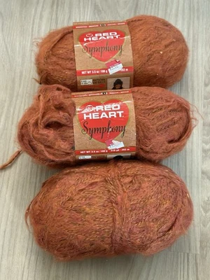 Lot of 3 Red Heart Symphony 4906 Persimmon #4 Worsted 3.5 oz 310 yd Same Dye NOS - Image 1 of 4
