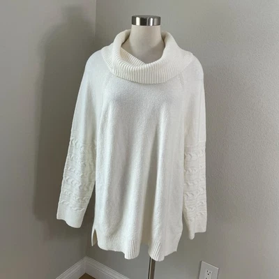 NEW Calvin Klein Womens XL Ivory Cowl Neck Sweater Raglan Sleeve Knit Top - Image 1 of 4