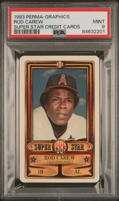 🔥1983 PERMA-GRAPHICS SUPER STAR CREDIT CARDS ROD CAREW HOF PSA 9 ANGELS 🔥🏟 - Image 1 of 3